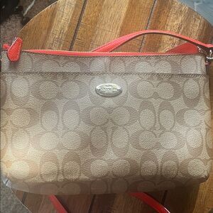 Coach Signature Crossbody Bag in Tan and Red